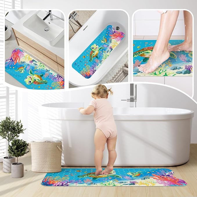 SHUCHING Baby Bath Mat for Tub Non Slip-40x16 Inch, Sea Turtle | Bathtub Mat for Kids & Toddler Mold Free, Long Shower Mat for Inside Shower with Suction Cup, Machine Washable
