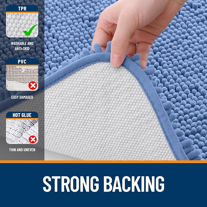 OLANLY Bathroom Runner Rugs 59x24, Soft Absorbent Chenille Bath Rugs, Rubber Backing Quick Dry, Machine Washable Long Bath Mats for Bathroom, Tub and Shower, Home Decor Accessories, Cornflower Blue