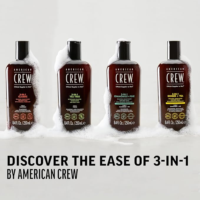 AMERICAN CREW 3-in-1 Ginger & Tea, Shampoo, Conditioner & Body Wash for Men, All-in-One Care with Revitalizing and Refreshing Fragrance, 15.2 fl oz