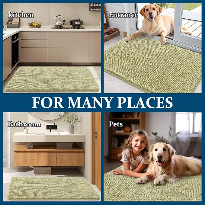 OLANLY Dog Door Mat for Muddy Paws 70x46, Absorbs Moisture and Dirt, Absorbent Non-Slip Washable Doormat, Quick Dry Chenille Mud Mat for Dogs, Entry Indoor Entryway Carpet for Inside Floor, Vanilla