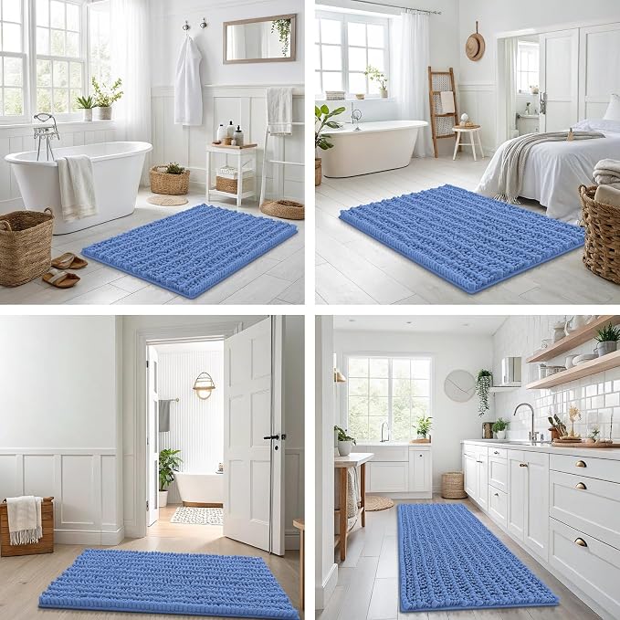 Smiry Bathroom Rugs Mat 36x24, Extra Soft Absorbent Chenille Bath Rugs, Non Slip Rubber Backing Machine Washable Quick Dry Bath Mats for Bathroom Floor, Tub, Shower, Home Accessories, Cornflower Blue