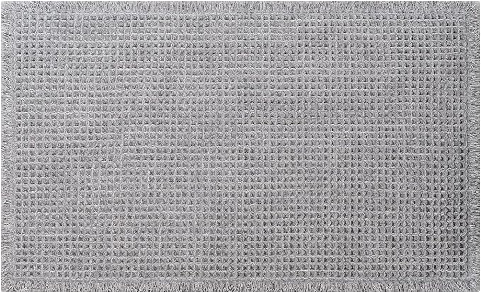 Waffle Bath Mat - Boho Bathroom Rugs Non Slip Washable, Super Absorbent & Quick Dry, Soft Bath Mat Farmhouse Bathroom Decor, 20'' x 32'', Light Grey
