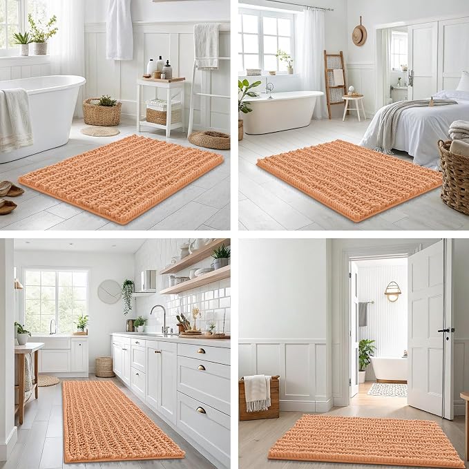 Smiry Bathroom Rugs Mat 30x20, Extra Soft Absorbent Chenille Bath Rugs, Non Slip Rubber Backing Machine Washable Quick Dry Bath Mats for Bathroom Floor, Tub, Shower, Home Decor Accessories, Peach