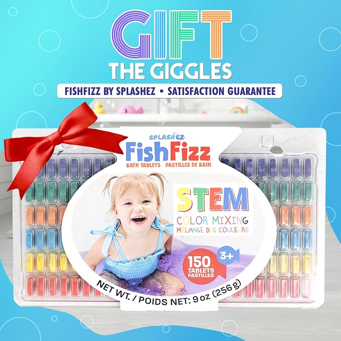 SplashEZ STEM Bath Color Tablets for Kids 150 Count - Fizzy Bath Bombs for Kids and Bath Toys for Toddlers, Non Toxic, Fragrance Free, No Tub Staining, Easy Clean, Toys for Kids