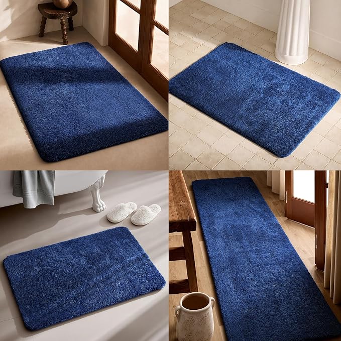 TYUU Small Bath Mat, Ultra Soft Bathroom Rugs Non Slip Washable, Super Absorbent Quick Dry Bath Rug with Rubber Backing for Bathroom Floor, Shower, or Sink, Navy Blue 12" x 12"