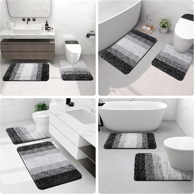 Arotive Microfiber Bathroom Rugs, Shaggy Soft and Absorbent Bath Rug, Thick Plush Machine Washable Dry Bath Mats for Bathroom, Tub and Shower, 59x20, Black, Rectangular