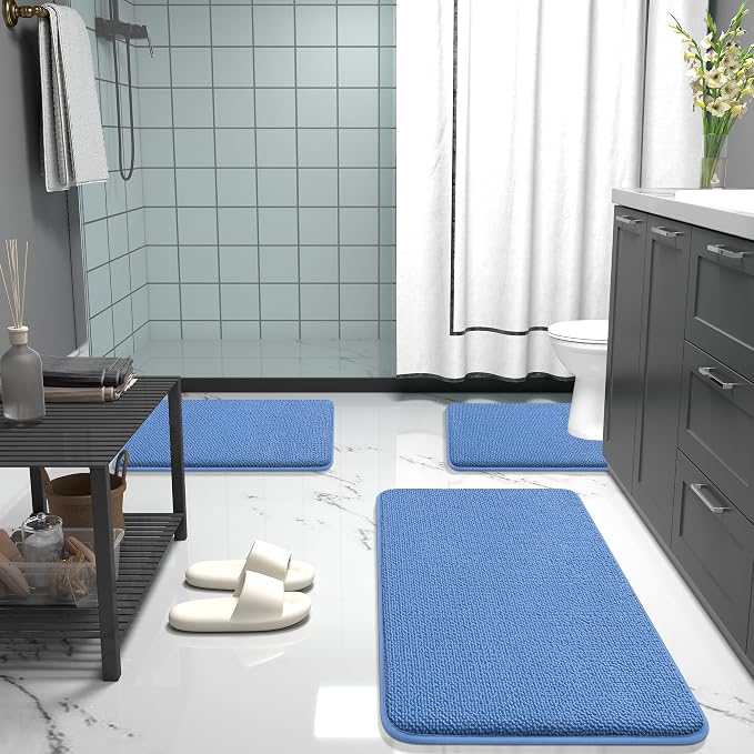 OLANLY Thick Memory Foam Small Bathroom Rugs 24x16, Extra Soft Absorbent Bath Rug, Quick Dry Bath Mat, Non-Slip, Machine Washable Mat for Floor, Tub and Shower, Home Decor Accessories, Cornflower Blue