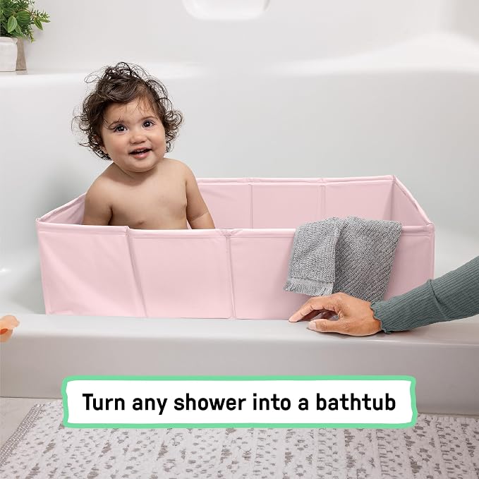 Ingenuity Tuckaway Toddler Folding Tub, Converts Shower to Tub, Folds to Store, Easy to Clean, No Assembly Required, Portable Baby Bathtub for Travel, 12M-5Y, Pink