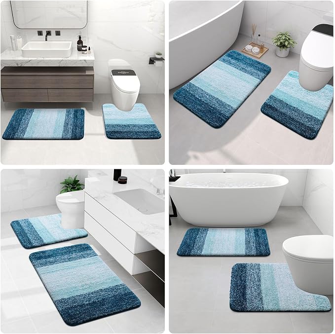 Arotive Microfiber Bathroom Rugs, Shaggy Soft and Absorbent Bath Rug, Thick Plush Machine Washable Dry Bath Mats for Bathroom, Tub and Shower, 44x24, Peacock Blue, Rectangular
