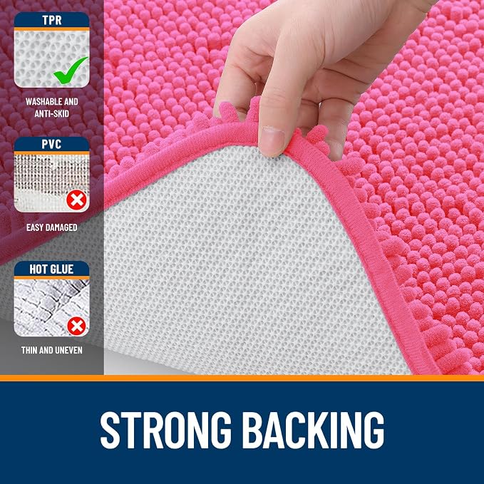 OLANLY Large Bathroom Rugs 59x35, Extra Soft Absorbent Chenille Bath Rugs, Rubber Backing Quick Dry, Machine Washable Bath Mats for Bathroom Floor, Tub and Shower, Home Decor Accessories, Hot Pink