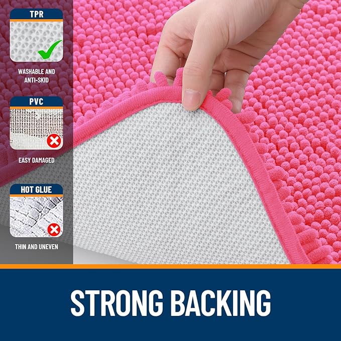 OLANLY Large Bathroom Rugs 40x24, Extra Soft Absorbent Chenille Bath Rugs, Rubber Backing Quick Dry, Machine Washable Bath Mats for Bathroom Floor, Tub and Shower, Home Decor Accessories, Hot Pink