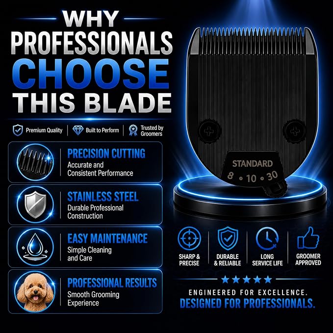 Kenchii Professional Dog Clipper Blade Flash 5 Pet Hair Clipper - Detachable Stainless Steel Blades for Dog Grooming - Hair Clippers & Accessories Pet Shaving Blades. (KEFB5-STD)