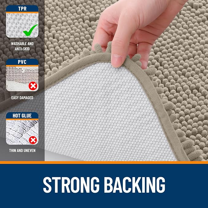OLANLY Toilet Rugs U-Shaped 24x20, Extra Soft Absorbent Chenille Contour Bathroom Rugs for Toilet, Dry Quickly, Machine Washable, Non-Slip Bath Mat, Warm Taupe
