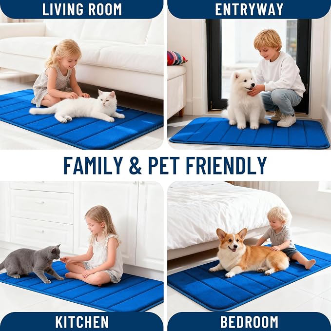 OLANLY Memory Foam Long Bathroom Rugs Runner 47x24, Super Soft Absorbent Bath Mat, Quick Dry, Machine Washable Shower Floor Rugs, Bathmat Carpet, Bathroom Home Decor Accessories, Royal Blue