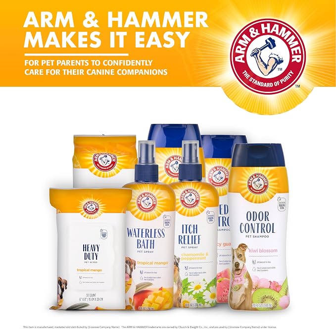 Arm & Hammer for Pets Odor Control Dry Shampoo Powder for Dogs and Puppies Waterless Dog Deodorizer Baking Soda Paraben Sulfate Dye Free Kiwi Blossom Scent 4.2 OZ at Home Travel Routine