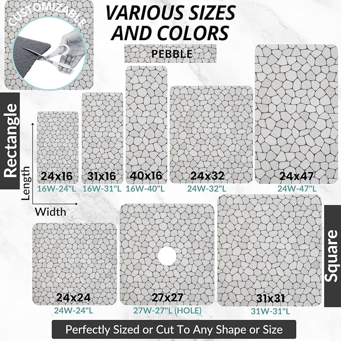 Anti Slip Shower Mat - Non Slip Shower Mats for Inside Shower - Large 47x24 Loofah Shower Floor Mat Non Slip - Bath Mat for Shower - Secure Mat Without Suction Cups (47x24 Pebble)