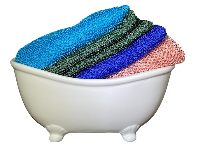 Net Bath Sponge, Customized N1 Weave, Long, NKN Naturals, Skin Exfoliation, African, Porous, Stretches to Approximately 49" (Sea Blue).