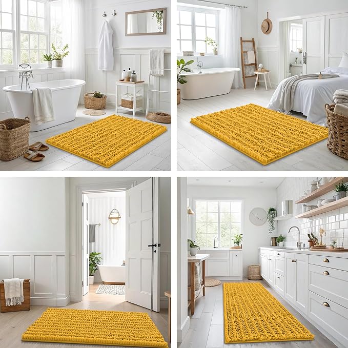 Smiry Bathroom Rugs Mat 44x24, Extra Soft Absorbent Chenille Bath Rugs, Non Slip Rubber Backing Machine Washable Quick Dry Bath Mats for Bathroom Floor, Tub, Shower, Home Accessories, Golden Yellow