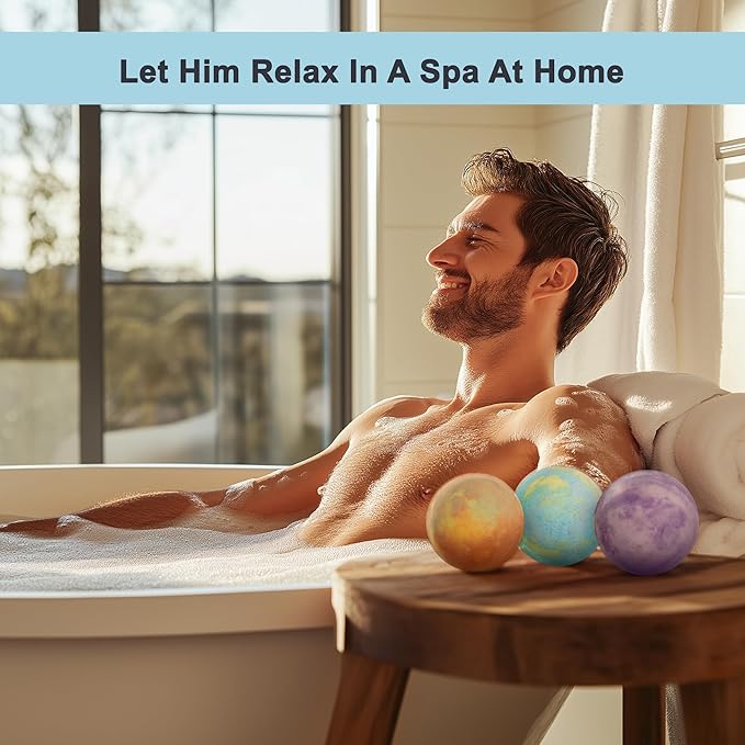 Aqua Elegante Luxury Bath Bombs for Men - Gift Set of 12 Large Bathbombs with Essential Oils, Shea Butter, Coconut Oil - No Stain, Natural, Vegan Moisturizing Spa Present for Dad, Husband, Boyfriend