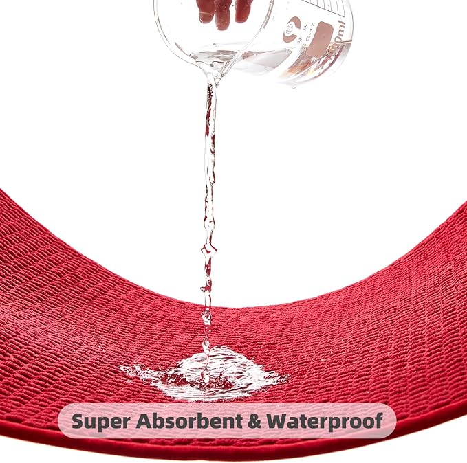 TYUU Christmas Bathroom Runner Rugs, Long Bath Mat Runner Washable Thin Quick Dry Low Pile Bathroom Runner Rugs Non Slip, Red 16"x60"