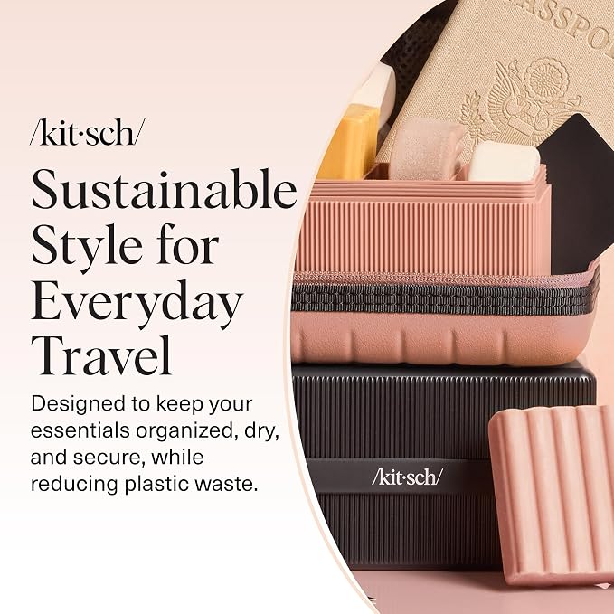 Kitsch 4-Compartment Travel Soap Case – Bar Soap Holder & Organizer, Travel Case for Bars – TSA-Approved – Lightweight, Durable, Leak-Proof, Made from Recycled Plastic – Black