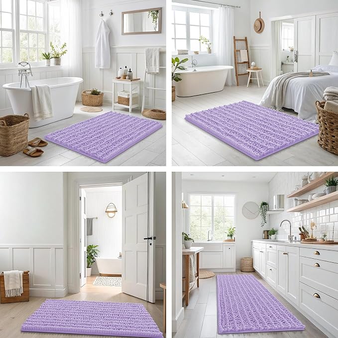 Smiry Bathroom Rugs Mat 30x20, Extra Soft Absorbent Chenille Bath Rugs, Non Slip Rubber Backing Machine Washable Quick Dry Bath Mats for Bathroom Floor, Tub, Shower, Home Decor Accessories, Purple
