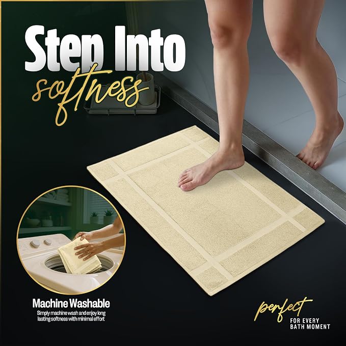 Pearl Linens Pack of 6 100% Cotton Bath Mat 18x25 inches, Soft & Absorbent Quick Dry Bathroom Mat Set, Not Bathroom Rugs, After Shower Mat, Bath Tub Mat, 781 GSM, Machine Washable, Beige