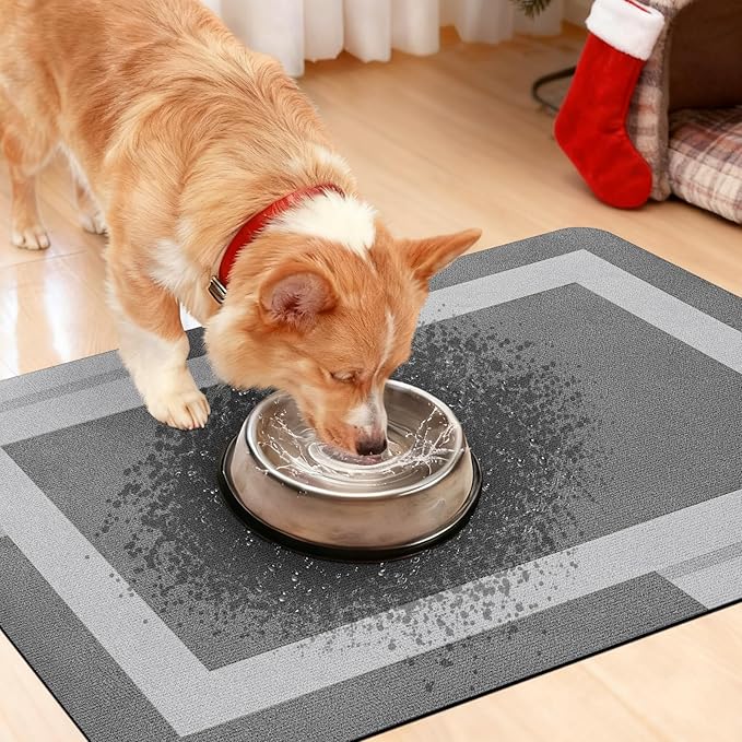 ACCUMTEK Non Slip Bath Mat, Thin Bathroom Rugs Fit Under Door, Quick Dry Bath Mats, Machine Washable Bath Rugs for Bathroom, Bathtub & Kitchen, Bathtub & Kitchen, Grey/Bordered/24 x16