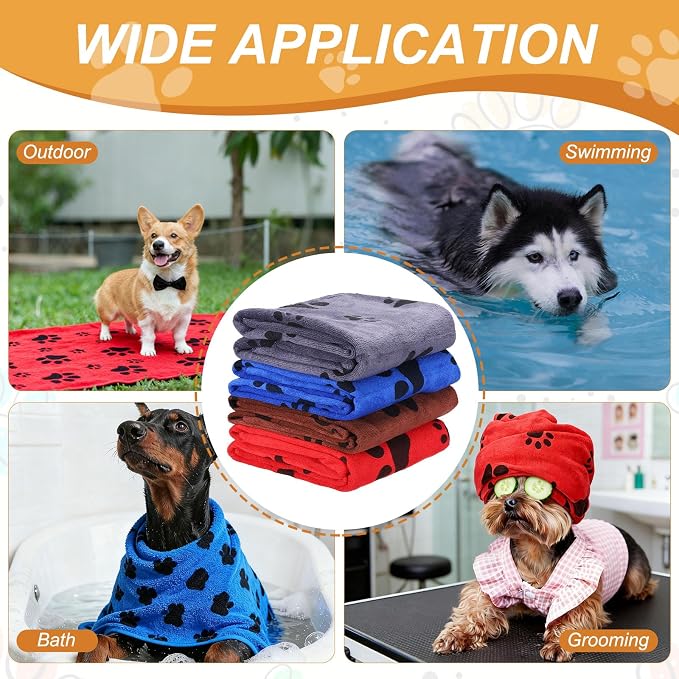 Microfiber Dog Towels for Drying Dogs, 40 x 20 Absorbent Soft Pet Grooming Towel Perfect Dog Shower & Bath Supplies Gray/Reddish Brown, 2 Pcs, Intended for Large/Medium/Small Dogs