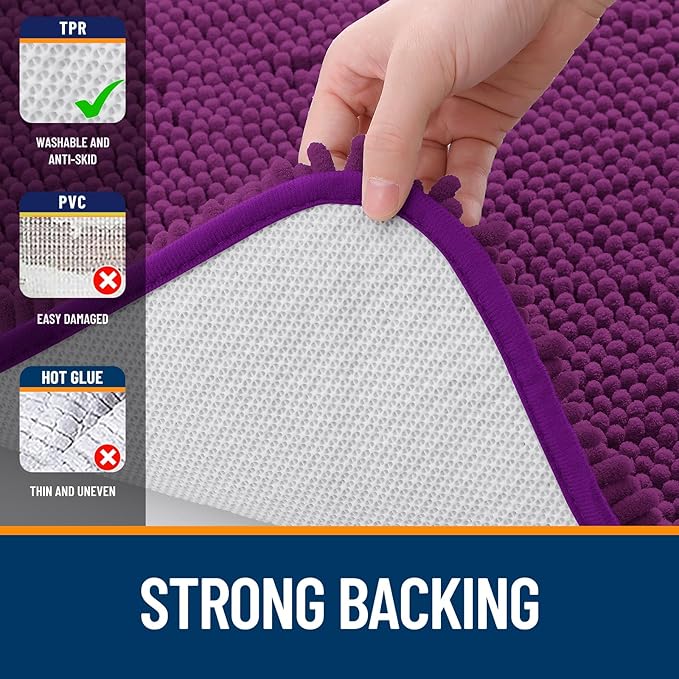 OLANLY Bathroom Rugs 30x18, Extra Soft Absorbent Chenille Bath Rugs, Rubber Backing Quick Dry, Machine Washable Bath Mats for Bathroom Floor, Tub and Shower, Home Decor Accessories, Purple