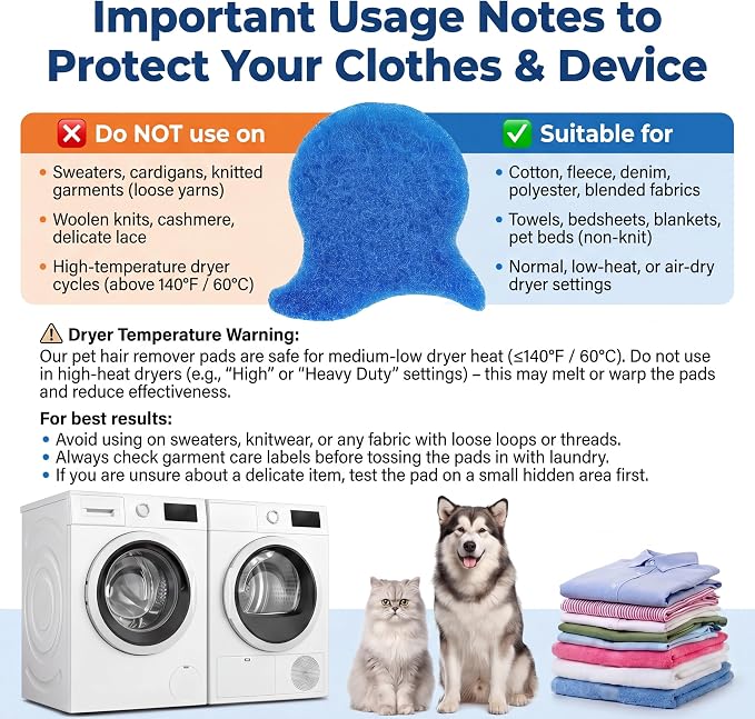 6 Pack Pet Hair Remover for Laundry – Reusable Blue Dog & Cat Fur Catcher for Washing Machine and Dryer, Effectively Traps Lint, Dander from Clothes, Bedding, and Furniture