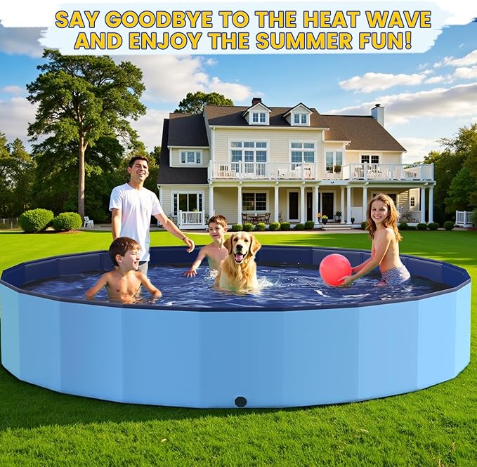 120" Foldable Dog Pool for Kids, Hard Plastic Hard Plastic Shell Extra Large Non-Slip Swimming Pool for Kiddie Duck Pet, Collapsible Puppy Bathing Tub Heavy Duty, 10 ft * 19.7" H - 7XL