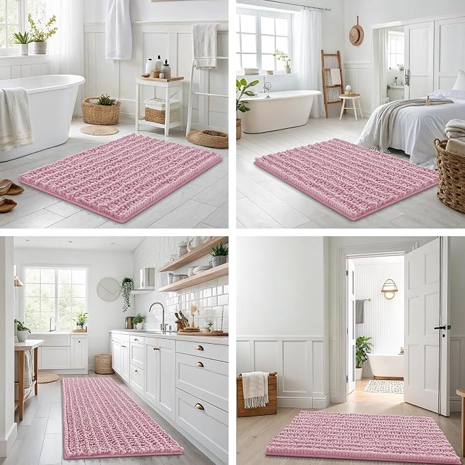 Smiry Bathroom Rugs Mat 47x24, Extra Soft Absorbent Chenille Bath Rugs, Non Slip Rubber Backing Machine Washable Quick Dry Bath Mats for Bathroom Floor, Tub, Shower, Home Decor Accessories, Dusty Rose