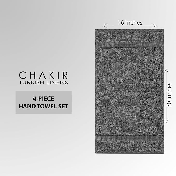 Chakir Turkish Linens Premium Cotton Absorbent Turkish Towels (Hand Towel - 4 Piece Dark Gray)