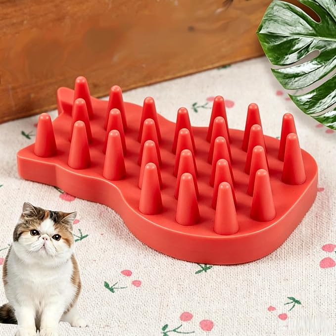 Pet Bath & Massage Brush,Pet Grooming Brush,Soft Rubber Scrubber for Brushing,Massaging,Bathing,Shampooing and Reducing Hairballs (Red, Style 1)