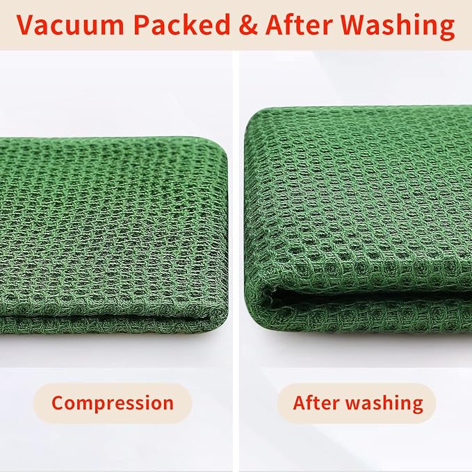 Homaxy 100% Cotton Waffle Weave Kitchen Dish Cloths, Ultra Soft Absorbent Quick Drying Dish Towels, 12 x 12 Inches, 24-Pack, Grass Green