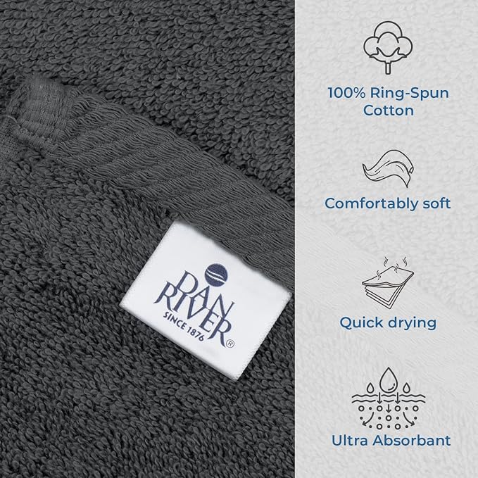 DAN RIVER Pack of 1 Jumbo Bath Sheet 40x80 Inches, Extra Large Gray Bath Towels Oversized, Absorbent Cotton Towels for Bathroom