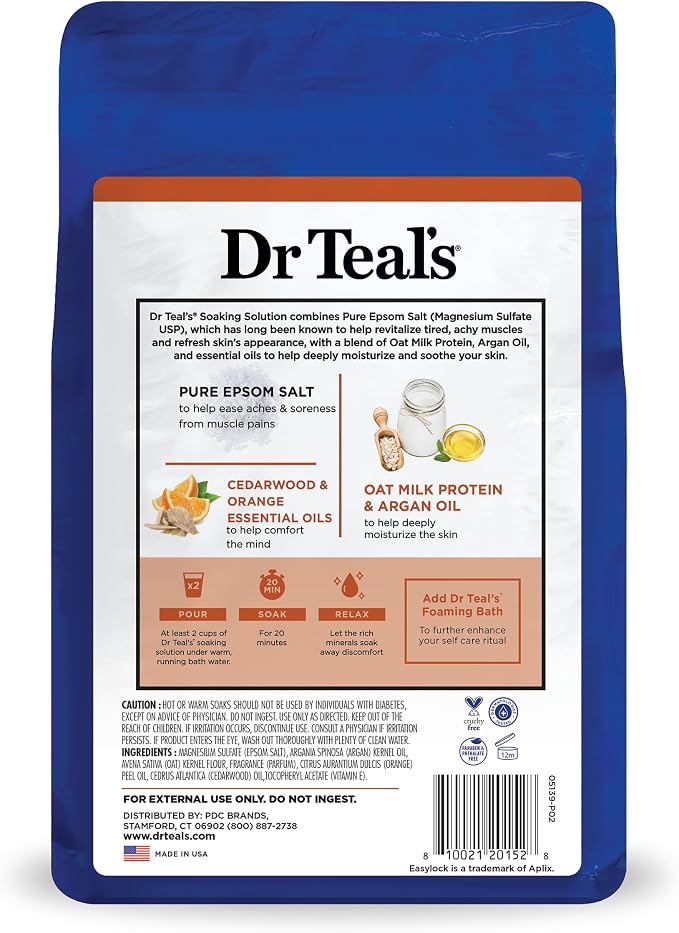 Dr Teal's Epsom Salt Magnesium Soak, Soothe & Comfort with Oat Milk & Argan Oil, 3 lbs (Pack of 2)