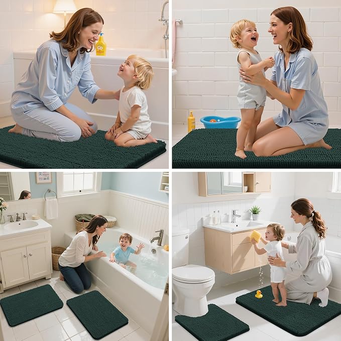Arotive Bathroom Rugs 24x16, Extra Soft Absorbent Shaggy Chenille Bath Rugs, Machine Washable Rubber Backing Bath Mats for Bathroom Floor Tub and Shower Home Decor Accessories, Blackish Green