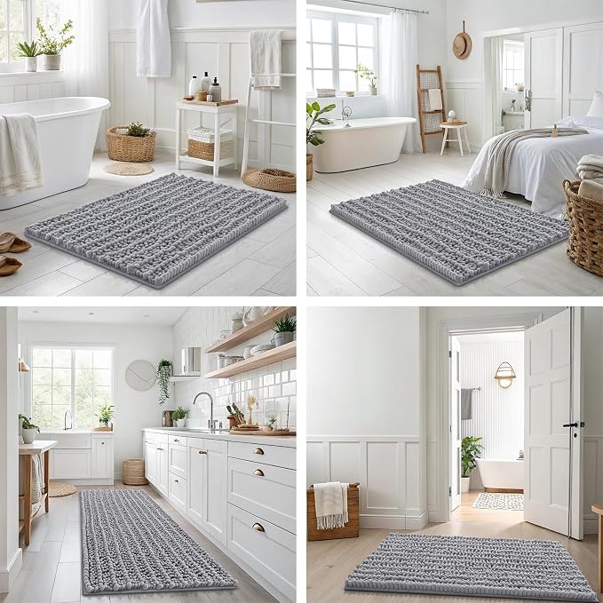 Smiry Bathroom Rugs Mat 71x47, Extra Soft Absorbent Chenille Bath Rugs, Non Slip Rubber Backing Machine Washable Quick Dry Bath Mats for Bathroom Floor, Tub, Shower, Home Decor Accessories, Grey