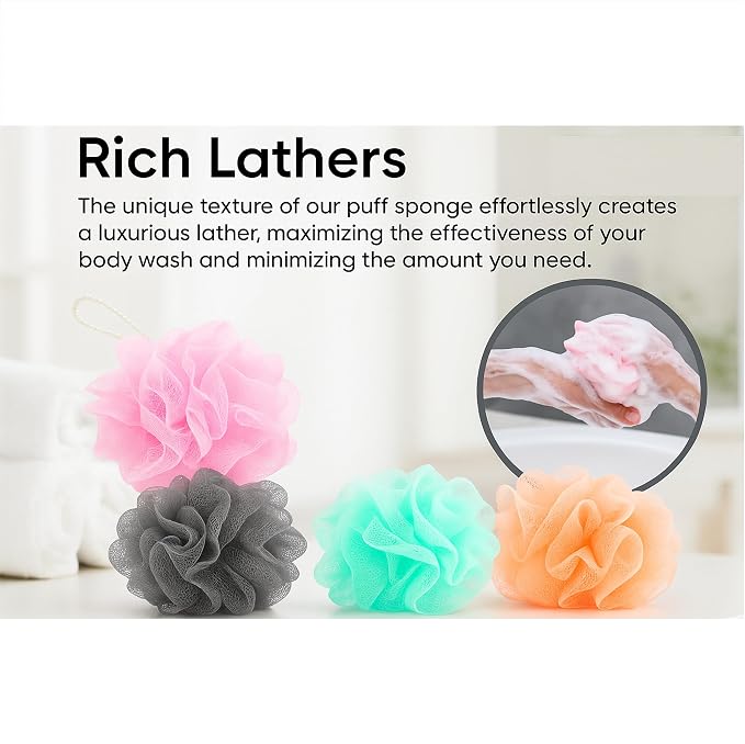 Mesh Loofah Sponges, 8-Pack Small Loofahs for Kids Colorful Sponges Mesh Pouf Resuable Shower Sponges Loofah Bath Ball Back (8 Pack)