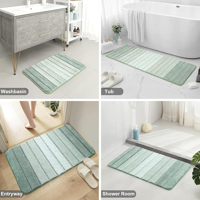 2 Piece Ombre Bath Mat for Bathroom, Non Slip Ultra Soft and Thick Water Absorbent Bath Carpet, Machine Washable & Quick Dry Bathroom Rug, for Bedroom Door Living Room Green-17" x 47" Plus 17" x 24"