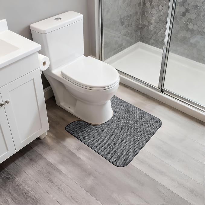 Bosap Toilet Rugs U Shaped Bathroom Rug,Machine Washable Non Slip Quick Dry Super Absorbent Ultra Thin Toilet Mats for Bathroom Toilet.Dark Grey,1'8"x2'(20x24inch)