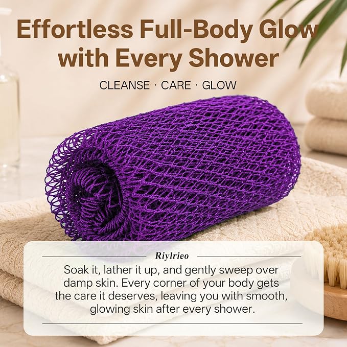 African Net Sponge for Shower, 2PCS Exfoliating Shower Sponge with Waterproof Travel Bag, Quick-Drying African Wash Cloth for Deep Cleansing & Smooth Skin (Deep Purple & Lavender Purple)