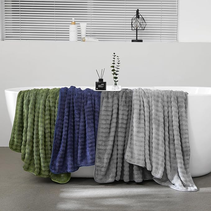 KBY Bath Towels Set 6 Piece 40x80 Inches,2 Extra Large Bath Sheets 2 Hand Towels 2 Washcloths,Highly Absorbent Quick Dry Microfiber,Ultra Soft Towel Set for Bathroom,Spa,Gym, Hotel(Gray