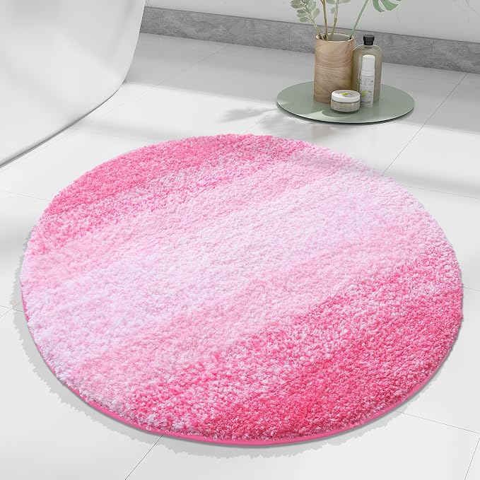 Arotive Microfiber Bathroom Rugs, Shaggy Soft and Absorbent Bath Rug, Thick Plush Machine Washable Dry Bath Mats for Bathroom, Tub and Shower, 24x24, Pink, Round