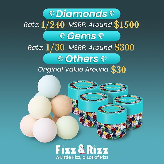 Fizz & Rizz Jewelry Mystery Bath Bomb:Surprise Rings,Necklaces, Earrings,Bracelets and Chance to Reveal High-Value Jewelry 1 Piece Bath Bomb Perfect Gifts for Various Occasions