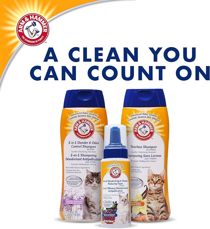 Arm & Hammer 2 in 1 Deodorizing and Dander Reducing Shampoo for Cats Baking Soda Cat Shampoo Odor Control and Coat Cleaning Lavender Chamomile Scent 20 FL OZ 2 Pack Routine Cat Grooming Value