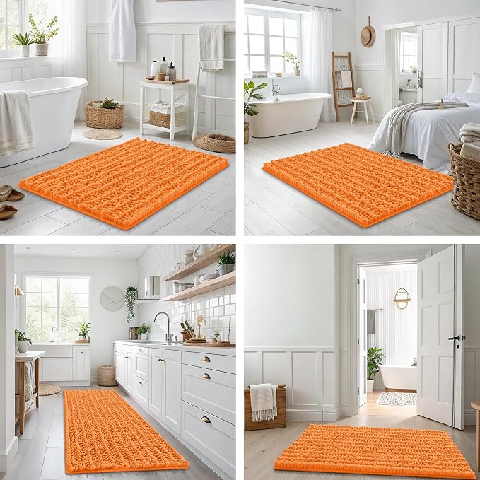 Smiry Bathroom Rugs Mat 24x16, Extra Soft Absorbent Chenille Bath Rugs, Non Slip Rubber Backing Machine Washable Quick Dry Bath Mats for Bathroom Floor, Tub, Shower, Home Decor Accessories, Orange