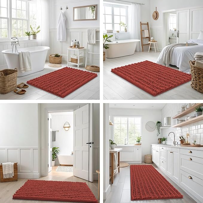 Smiry Bathroom Rugs Mat 24x16, Extra Soft Absorbent Chenille Bath Rugs, Non Slip Rubber Backing Machine Washable Quick Dry Bath Mats for Bathroom Floor, Tub, Shower, Home Decor Accessories, Maple Red
